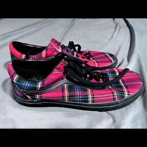 Red Plaid Vans With Leather Interior and Tongue